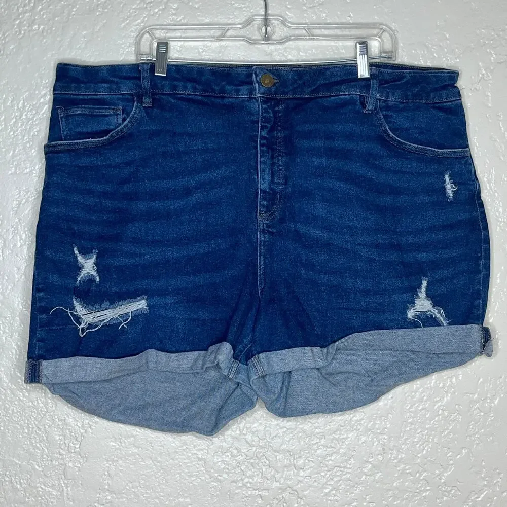 Ava & Viv Ripped Denim Shorts Casual Trendy Cuffed Women Blue‎ Plus 22W